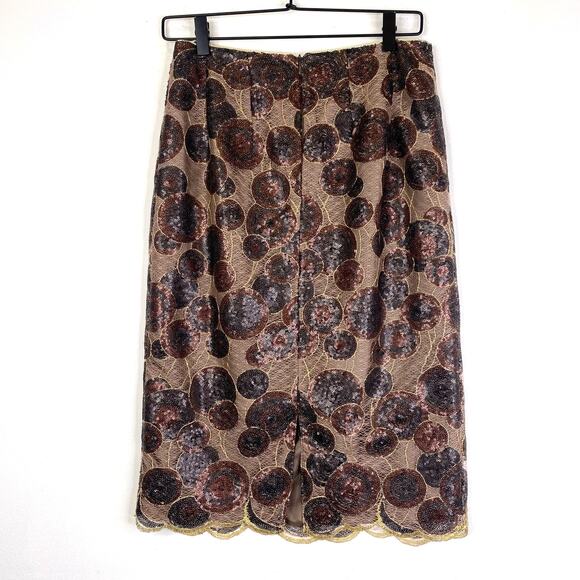 Sera B. New York Silk Sequin Pencil Skirt Womens 6 Brown Gold Sheer Luxury Bling - Picture 4 of 7